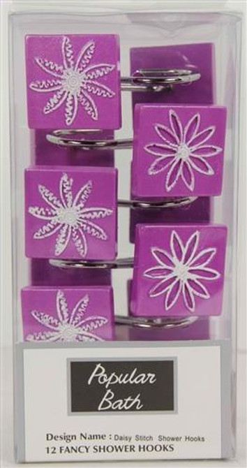 Daisy Stitch Lilac Shower Hooks - Tailored Window Curtain