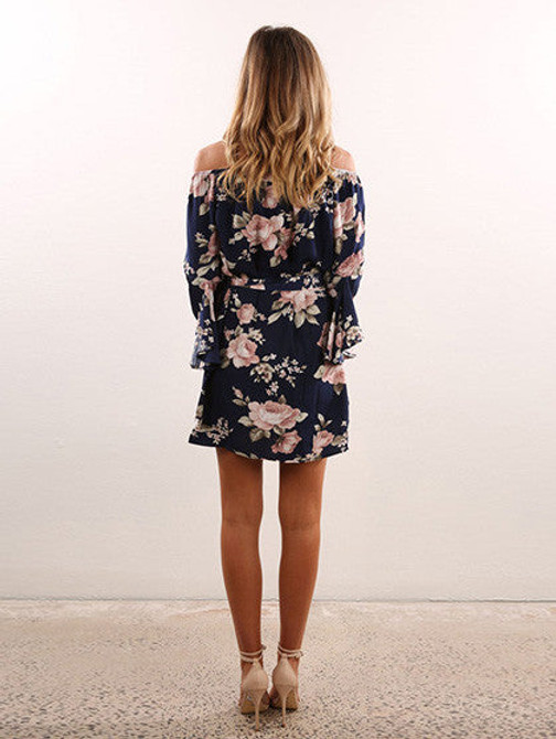 Casual Boho Off The Shoulder Floral Print Dress