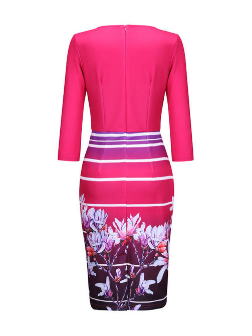 Casual Round Neck Floral Printed Striped Bodycon Dress