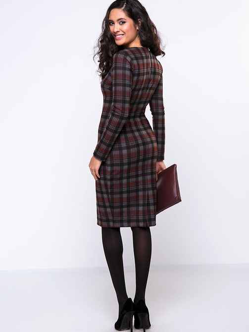 Casual Round Neck Slit Plaid Elegant Bodycon Dress