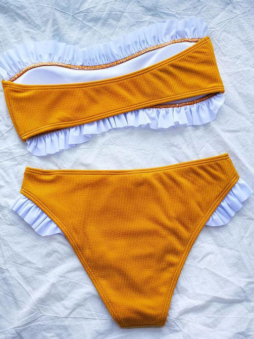 Falbala Ribbed Bikinis Swimwear