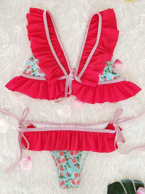 Falbala Ruffled Tied Bikinis Swimwear