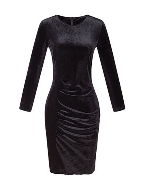 Casual Crew Neck Plain Velvet Bodycon Dress