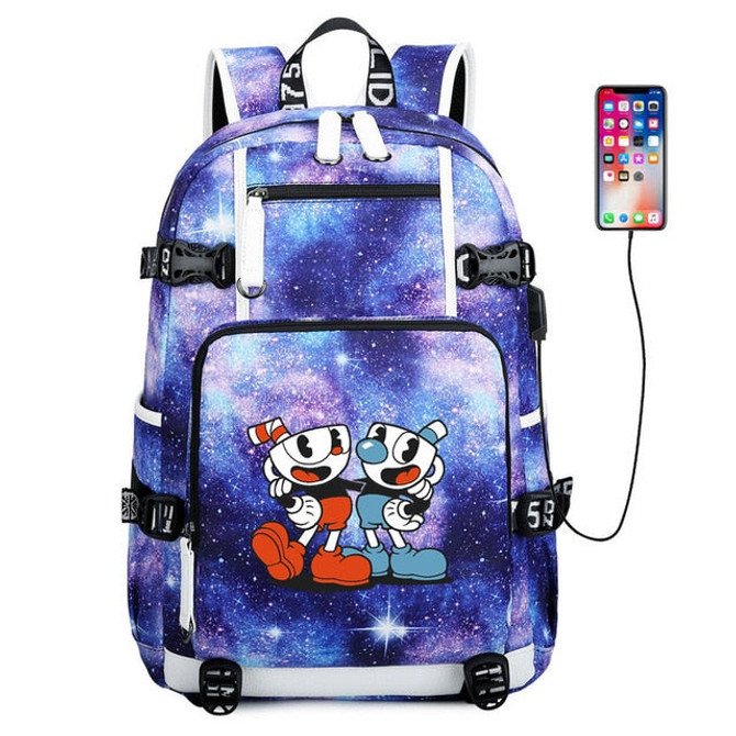 Game Cuphead Mugman usb charging canvas Laptop Backpack