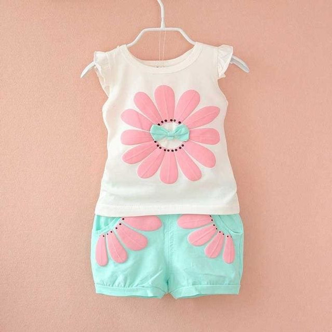 BibiCola 2017 toddler baby girls summer clothing sets flower 2pcs girls summer clothes set kids
