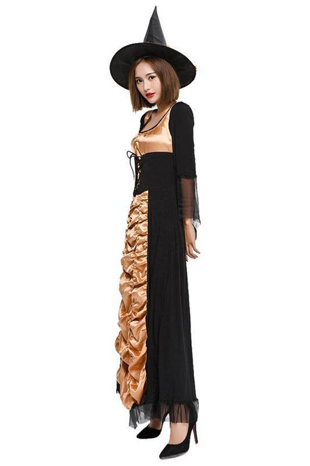 BFJFY Halloween Witch Cosplay Costume Witch Magician Long Dress For Women