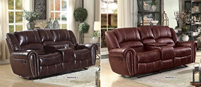 Homelegance Center Hill 83" Double Glider Reclining Loveseat With Console, Dark Brown Leather Gel Match