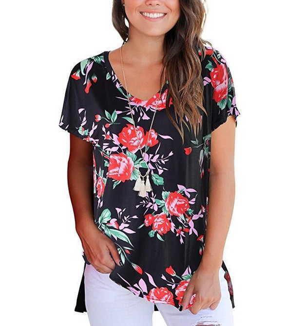 Floral Print V-Neck T-Shirt