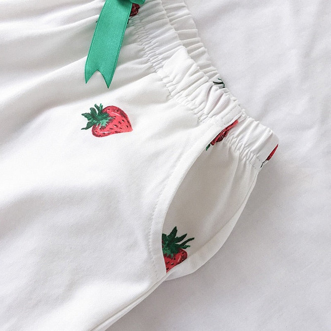 Cotton Pajama with Lovely Strawberry Printing Short Sleeve and Shorts