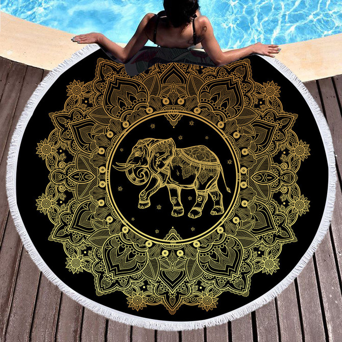 Flower Elephant Round Beach Towel