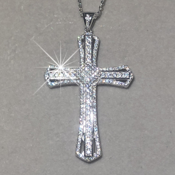 Sterling Silver Full Crystal Cross Pendant Necklace
