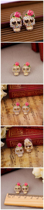 Sugar Skull Rose 'N Rhinestone Stud Earrings