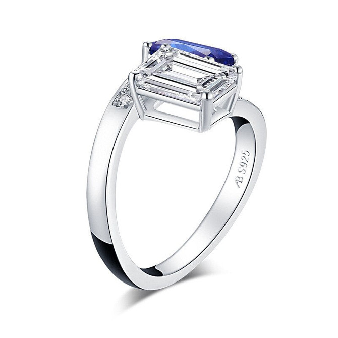 925 Sterling Silver Sapphire Greated Moissanite Emerald Cut Gemstone Wedding Engagement Diamonds Ring
