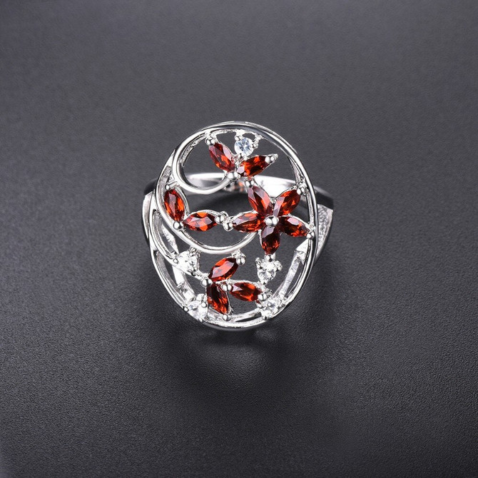 Natural Garnet Engagement Ring Gemstone Topaz Solid 925 Sterling Silver Rings Fine Elegant