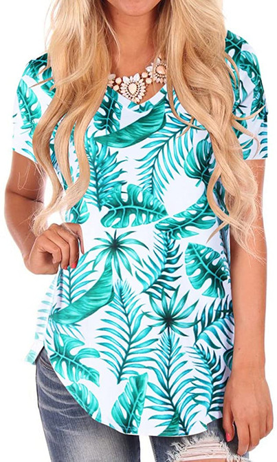 NIASHOT Women's Short Sleeve Loose Casual V-Neck Floral T-Shirt Tops