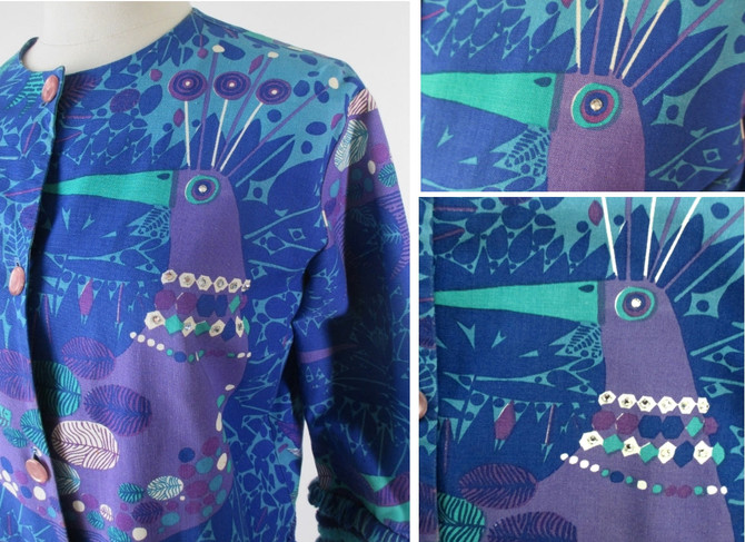 Vintage 60's Cropped Rhinestone Collar Peacock Jacket L