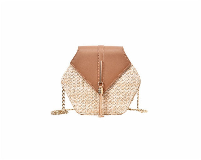Hexagon Mulit Style Straw Leather Handbag Women Rattan Bag Handmade Woven Bohemia Shoulder Bag