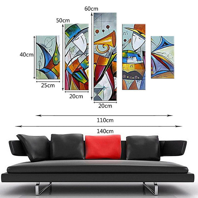 Oil Painting Hand Painted Abstract Landscape Stretched Frame Five Panels Stretched Canvas #4831816