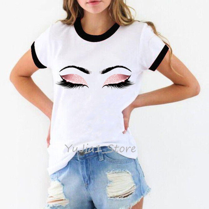 Princess Makeup Art Pink Eyelashes Print vogue t shirt