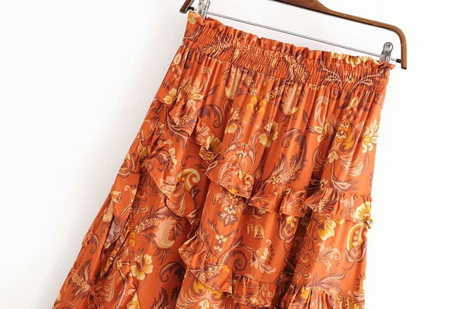 Vintage chic floral print ruffles High Elastic Waist Maxi Boho Bohemian Skirts