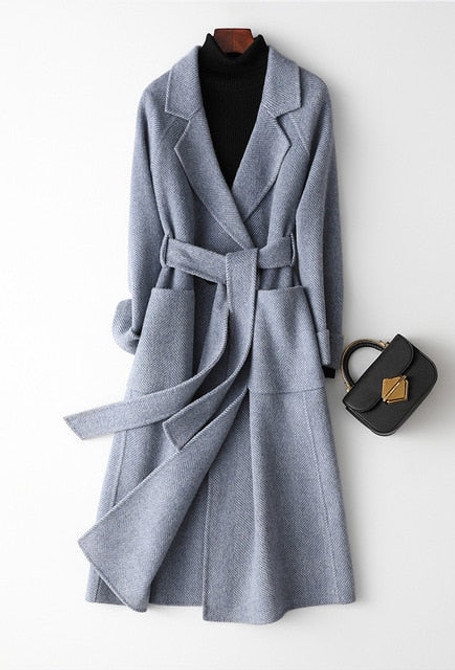 Elegant Turn Down Collar Long Woolen Coat