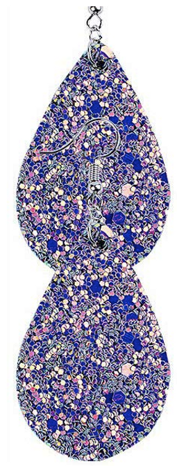 Blue Crystal Glitter Faux Leather Teardrop Earring