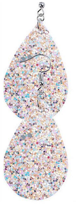 White Glitter Faux Leather Teardrop Earring