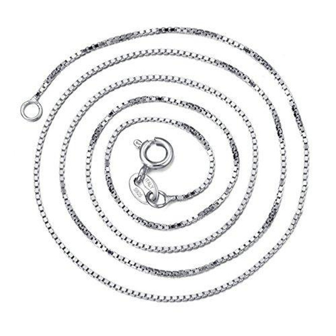 925 Sterling Silver 18k White Gold Plated 0.8mm Box Italian Necklace chain (Length 16" 18" )
