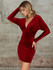 Double Crazy Plunge Neck Batwing Sleeve Velvet Bodycon Dress