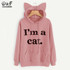 Dotfashion Slogan Print Front Cat Ear Marled Cute Top Autumn Pink Woman Hoodie Sweatshirt 2017 Long Sleeve Sweatshirt
