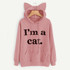 Dotfashion Slogan Print Front Cat Ear Marled Cute Top Autumn Pink Woman Hoodie Sweatshirt 2017 Long Sleeve Sweatshirt