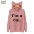 Dotfashion Slogan Print Front Cat Ear Marled Cute Top Autumn Pink Woman Hoodie Sweatshirt 2017 Long Sleeve Sweatshirt