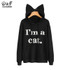 Dotfashion Slogan Print Cat Ear Kawaii Hoodie Sweatshirt 2017 New Black Print Cute Pullovers Long Sleeve Casual Sweatshirt