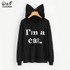 Dotfashion Slogan Print Cat Ear Kawaii Hoodie Sweatshirt 2017 New Black Print Cute Pullovers Long Sleeve Casual Sweatshirt