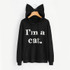 Dotfashion Slogan Print Cat Ear Kawaii Hoodie Sweatshirt 2017 New Black Print Cute Pullovers Long Sleeve Casual Sweatshirt