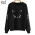 Dotfashion Cat Print Front Sweatshirt 2017 Black Round Neck Long Sleeve Pullovers Autumn Woman Cute Casual Sweatshirt