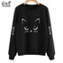 Dotfashion Cat Print Front Sweatshirt 2017 Black Round Neck Long Sleeve Pullovers Autumn Woman Cute Casual Sweatshirt