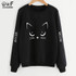 Dotfashion Cat Print Front Sweatshirt 2017 Black Round Neck Long Sleeve Pullovers Autumn Woman Cute Casual Sweatshirt