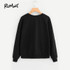 ROMWE Female Faux Fur Flamingo Sweatshirt Autumn Long Sleeve Pullover 2017 Woman Black Round Neck Casual Sweatshirt