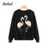 ROMWE Female Faux Fur Flamingo Sweatshirt Autumn Long Sleeve Pullover 2017 Woman Black Round Neck Casual Sweatshirt