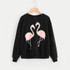 ROMWE Female Faux Fur Flamingo Sweatshirt Autumn Long Sleeve Pullover 2017 Woman Black Round Neck Casual Sweatshirt