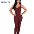MUKATU 2016 Summer Rompers Women Sexy Bodysuit Casual Fashion V-Neck Sleeveless One Piece Jumpsuit Rompers Women Slim Leggings