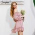 Simplee Short chiffon vintage dress women Off shoulder long sleeve beach summer dress Ruffle sexy dress new year vestido