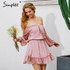 Simplee Short chiffon vintage dress women Off shoulder long sleeve beach summer dress Ruffle sexy dress new year vestido