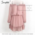 Simplee Short chiffon vintage dress women Off shoulder long sleeve beach summer dress Ruffle sexy dress new year vestido