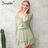 Simplee Short chiffon vintage dress women Off shoulder long sleeve beach summer dress Ruffle sexy dress new year vestido