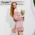 Simplee Short chiffon vintage dress women Off shoulder long sleeve beach summer dress Ruffle sexy dress new year vestido