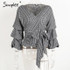 Simplee Ruffled off shoulder white blouse shirt Autumn sexy ruched sleeve cool blouse Women waist tie cotton top tees blusas