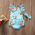 Baby Girl Clothes Bodysuits Floral Baby Girls Bodysuit One-piece Blue Sunsuit Headband Children Clothing 0-24M