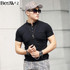 Beswlz Summer Men's T-Shirts Short Sleeve Mandarin Collar Cotton Slim Men T Shirts Business Casual Style Men Tops Tees 6951